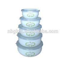 enamel dinner ice bowl with PP lids & cheap & cute pattern